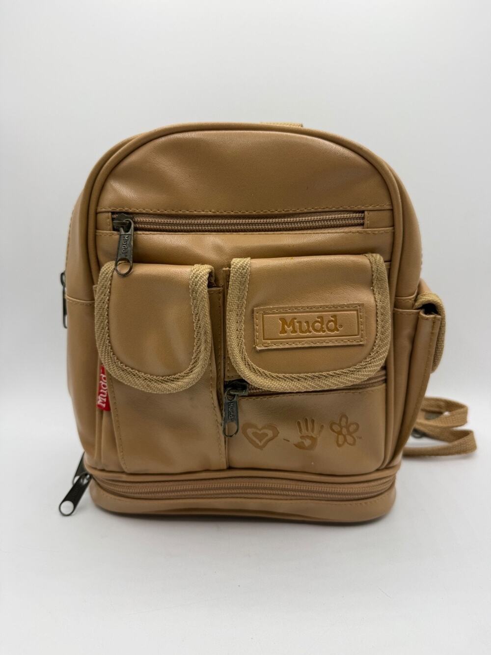 Mudd Brown Vinyl Mini Backpack Zipper Straps